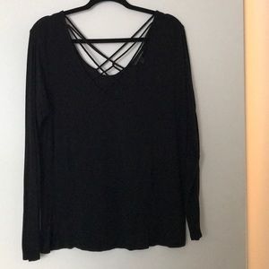 black cross neck shirt